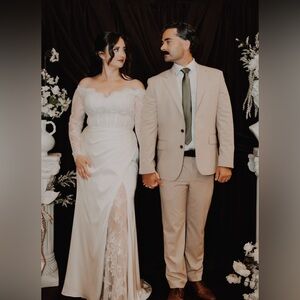 Lace and Satin Off-Shoulder Wedding Gown